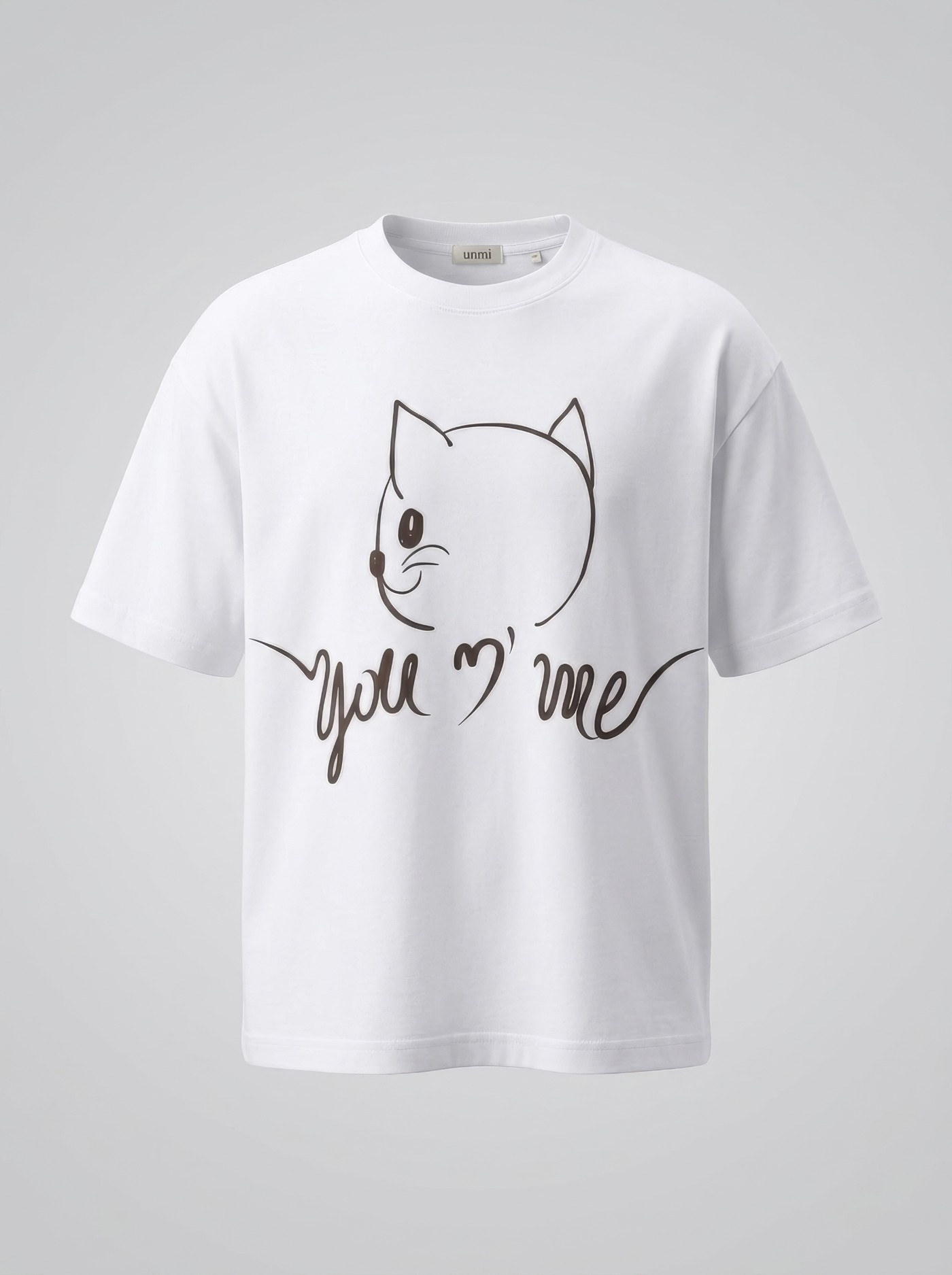 Oversized Unisex T-Shirt Λευκό με Cat Print You N' Me – 100% Βαμβάκι (Cotton)|UNMI