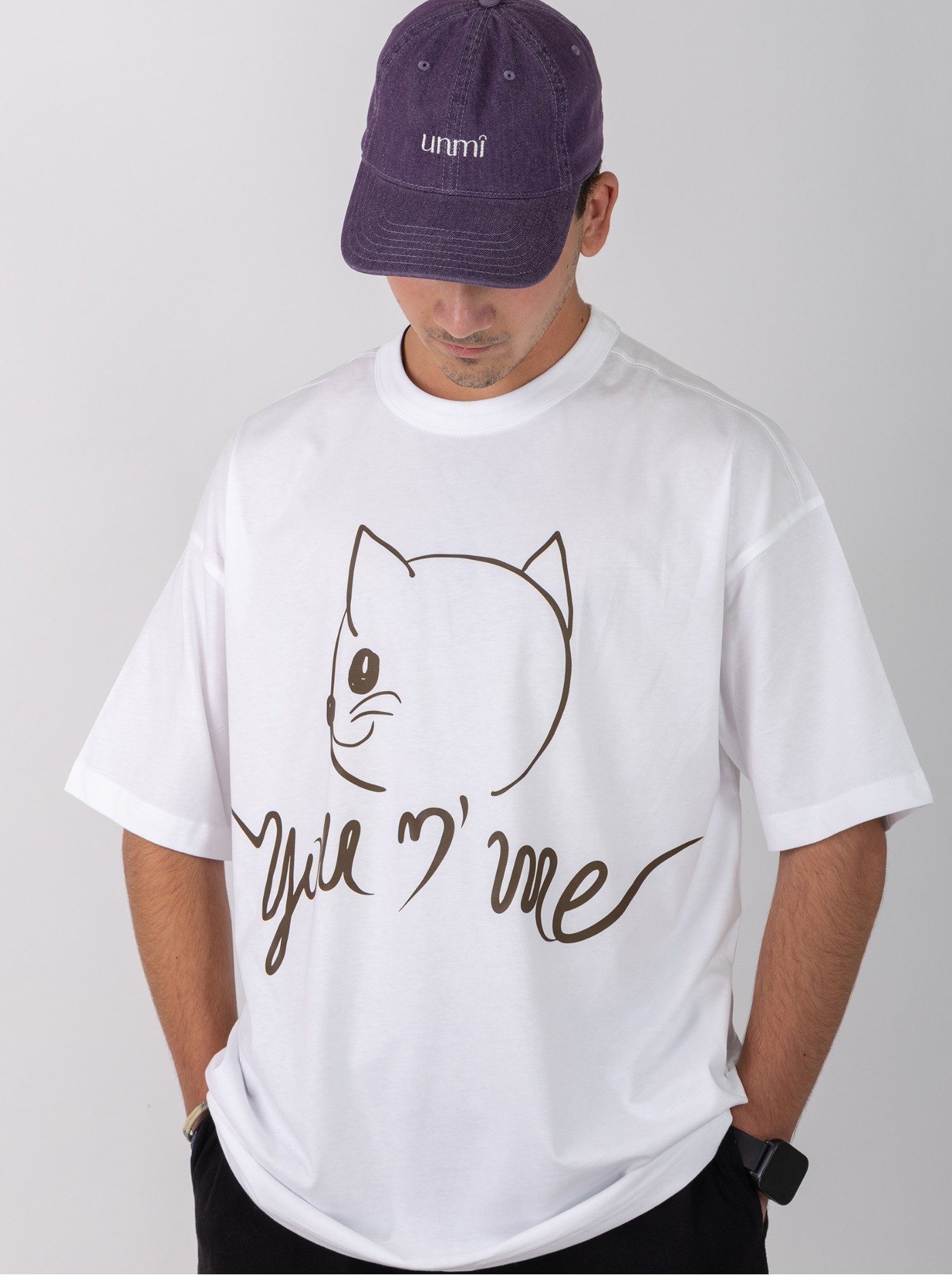Oversized Unisex T-Shirt Λευκό με Cat Print You N' Me – 100% Βαμβάκι (Cotton)|UNMI