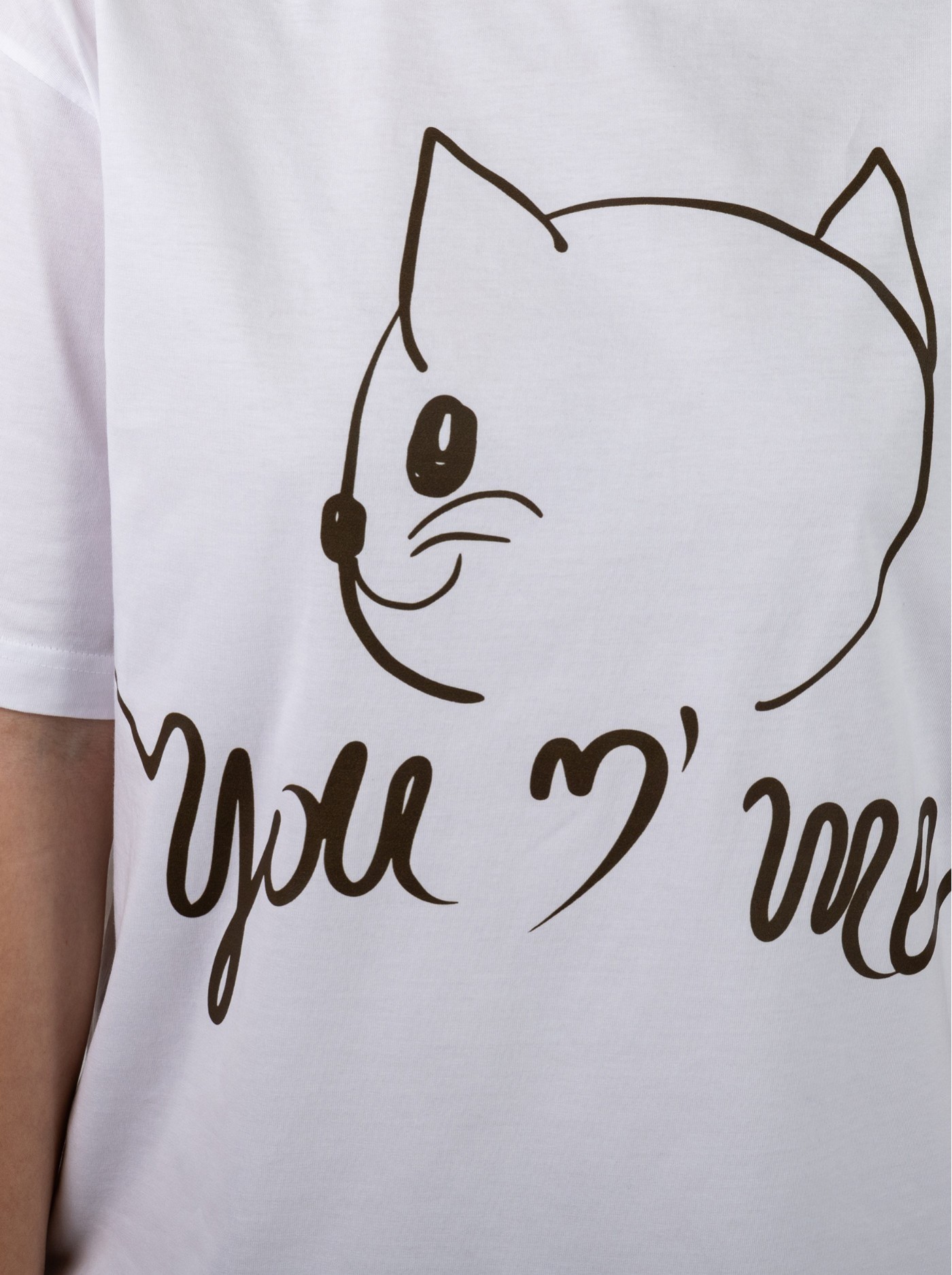 Oversized Unisex T-Shirt Λευκό με Cat Print You N' Me – 100% Βαμβάκι (Cotton)|UNMI