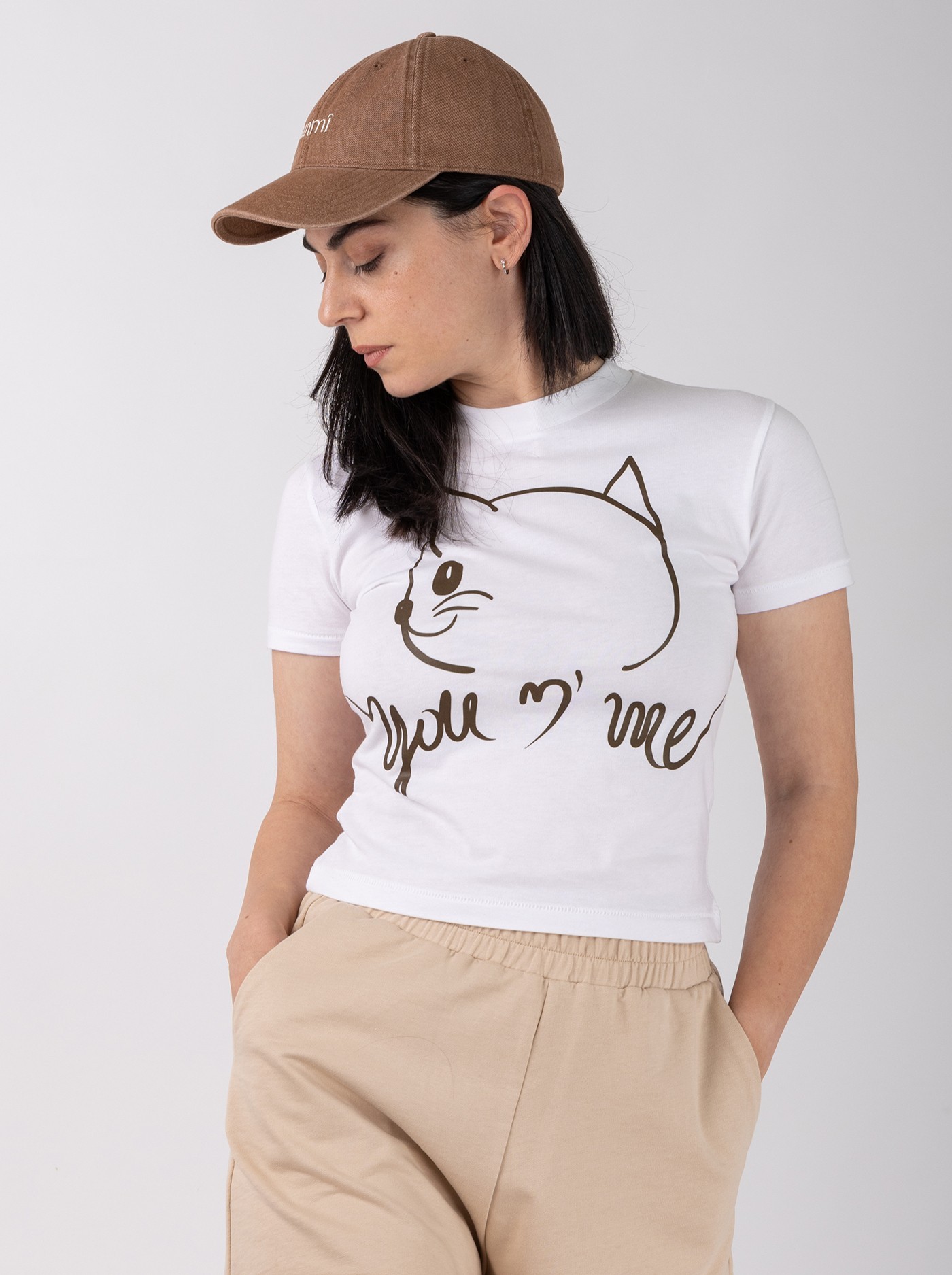 Γυναικείο Crop T-Shirt Λευκό Oversized με Print You n’ Me – UNMI