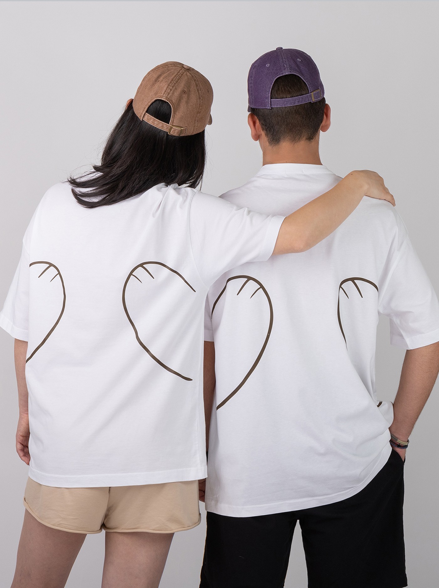 Oversized Unisex T-Shirt Λευκό με Cat Print You N' Me – 100% Βαμβάκι (Cotton)|UNMI
